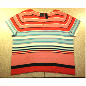 Crazy Horse Liz Claiborne Striped V Neck Short Sleeve Sweater Size 2 [XXL]